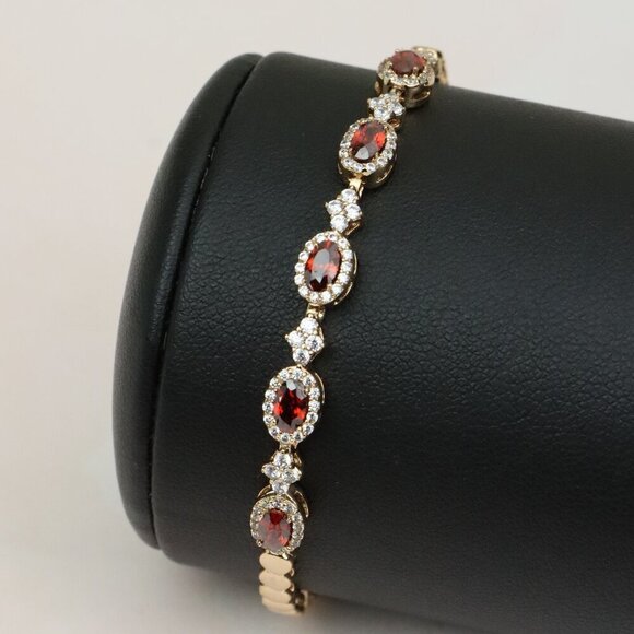 Elegant Rose Gold Bracelet with Red Stones and Sparkling CZ Accents, XPBL0642 - Picture 1 of 12